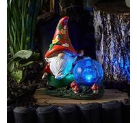 Multi Coloured Resin Solar Powered Gnome Wizard Garden Ornament 45cm Marco Paul Multi One Size