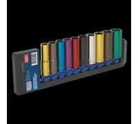 Multi-Coloured Socket Set 10pc 1/2"Sq Drive 6pt Deep WallDrive® Metric