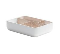 Multi-Compartment Makeup Display Case | Low-Profile Open Design, Skincare organizer with Wood Dividers, Rounded Corners, Cosmetic Holder with Compartments