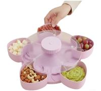 Multi Compartment Rotating Serving Tray, 360 Degree Spin Snack Platter for Cheese Fruits Meats, Perfect for Party and Game Night(Pink)