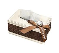 Multi-Compartment Tissue Box Cover, Decorative Bow Design, 2-Size Options for Home & Office-Brown Small