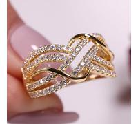 Multi Cross Design Gold Color Women Rings for Wedding Luxury Paved Cubic Zirconia Exquisite Accessories