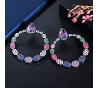 Multi Cubic Zirconia Rainbow Color Big Circle Round Drop Earrings For Women Jewelry