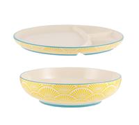 Multi-Cuisine Bowl & Divider Plate Stoneware Curry Bowl Bread & Dip Plate 23cm