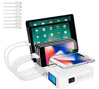 Multi-Device Wireless Charging Station for 8 Ports with 8 Short Cables, Charging Station Multi-Device Charging Station, QC3.0 Fast USB Charger, Compatible with iPhone iPad Samsung Smartphones