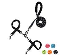 Multi - Dog Leash Set, Adjustable Reflective Nylon Leash with Elastic Bungees for Walking Multiple Dogs, Comfortable Padded Handle, Suitable for Small to Medium Pets (Black Double Leashes)