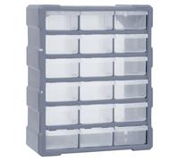 Multi-Drawer Organiser Grey PP 18 Drawers 38x16x47cm See-Through Drawers Storage