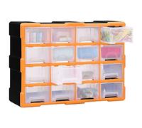Multi-Drawer Organiser with 16 Drawers Made of Robust PP Plastic 52 x 16 x 37 cm, Stackable and Wall Mountable, Ideal as a Tool Box, Assortment Box for Workshop and Household