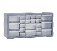Multi-Drawer Organiser with 22 Drawers, 49 x 16 x 25.5 cm, Grey, PP Plastic, Stackable, Space-Saving, Ideal for Workshop, Garage, Household and Craftsman Supplies