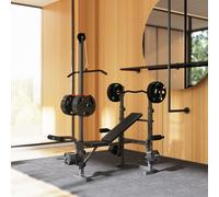 SPORTNOW Multi-Exercise Incline/Flat Weight Bench with Bench Press Rack - Black - 155L x 106W x 202Hcm