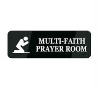 Multi-Faith Prayer Room Sign: Easy To Mount Informative Plastic Sign With Symbols 10"X3"