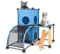 Multi-Feature 2-Tier Cat House for Indoor/Outdoor Use - Spacious Cat Condo with Scratching Post, Ladder & Cozy Bed