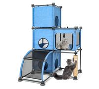 Multi-Feature Cat House,Large Space 3-Tier Cat Cage with Scratching Post,Cat Ladder,Indoor/Outdoor Cat Condo