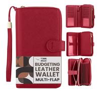 Multi-flap Budget Wallet for Cash Stuffing, Card, Check -Simplified Cash Envelope Wallet System for Budgeting W/Budget Tracker Sheets, RFID Blocking Leather Wallets For Women, Money Organizer Holder