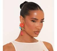 Multi Floral Detail Drop Earring In Gold, Women's Size UK One Size