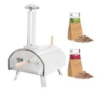 Multi-Fuel Outdoor Pizza Oven, Dual-Wall Insulated, 500°C Max, Includes Pizza Peel, Stone, Cover + Applewood & Cherrywood Wood Chips (2 x 1.4kg) Bundle