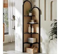 Multi-Functal Rattan Weaving Corner Shelf, 4-Tier Freending Bookcase for Living Room & Bedroom Sto, Modern Black Detive nd