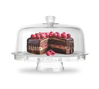 Multi-Function 6-in1 Clear Cake Stand with Dome Lid, Cake Dome Platter Snack Fruit Server Salad Bowl Kitchen Party BBQ Picnic Tray by Crystals