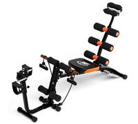 Multi-Function Ab Workout Bench with Resistance Bands and Preacher Curl Pad, Adjustable Ab Crunch Machine, Foldable Sit-Up Bench for Home Gym Strength Training and Leg Extension Black