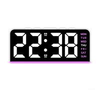 Multi-Function Ambient Light LED Desk Clock Adjustable Brightness Four Levels Versatile Time Display Battery Backup White Shell Colorful Blue Green Orange Pink Lights Sleek Modern PVC Design(pink)