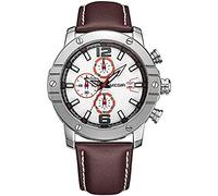 Multi-Function Chronograph, Classic Real Three-Eye Waterproof Quartz Men's Watch, 36mm Leisure Fashion Watch, with Calendar Genuine Leather Bands Watches,Silver 234Picturesque
