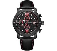 Multi-Function Chronograph, Classic Real Three-Eye Waterproof Quartz Men's Watch, 36mm Leisure Fashion Watch, with Calendar Genuine Leather Bands Watches,Black 234Picturesque