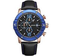 Multi-Function Chronograph, Classic Real Three-Eye Waterproof Quartz Men's Watch, 36mm Leisure Fashion Watch, with Calendar Genuine Leather Bands Watches,Blue 234Picturesque