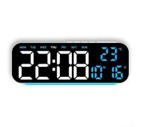Multi Function Digital Wall Clock with LED Display, Alarm, Date, Day of the Week, and Temperature, Featuring Adjustable Brightness and Ambient Color Lighting (E)