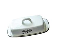 Multi-function Enamel Butter Boat with Lid Enamel Butter Plate Retro nostalgic butter container with lid Enamel butter tray that can hold butter snack cheese-White