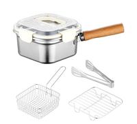 Multi-Function Frying Cooker Set - Fryer, Cooker, Fresh Keeping & Vegetables Washing, Stainless Steel Portable Outdoor Cooking Pot with Frying Basket, for French Fries (White)