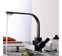 Multi-Function Household tap German hot and Cold Copper Black Round Tube Faucet Simple Kitchen Faucet Surface Brushed Finishing,Flat Tube Black-brass