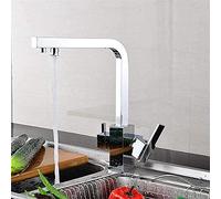 Multi-Function Household tap German hot and Cold Copper Black Round Tube Faucet Simple Kitchen Faucet Surface Brushed Finishing (Square Silver Brass)