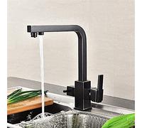 Multi-Function Household tap German hot and Cold Copper Black Round Tube Faucet Simple Kitchen Faucet Surface Brushed Finishing (Black Brass)