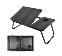 Multi-Function Laptop Desk for Bed - Height & Angle Adjustable, Foldable Legs, Built-in Cup Holder & Book Stand, Large Surface Lap Tray for Study, Work, Snacking (Sturdy & Compact)