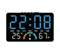 Multi Function LED Clock Displaying Temperature Humidity Comfort Level Time Day Date and Alarm on One Clear Screen for Living Room Bedroom or Study (Blue)