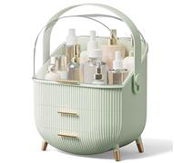 Multi-Function Make Up Case Dustproof Cosmetic Storage Box, Cosmetics Organizer Skin Care Products Jewelry Organizer Case Finishing Box for Bedroom Bathroom Desktop New Version (Mint Green)