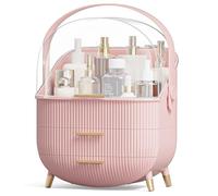 Multi-Function Make Up Case Dustproof Cosmetic Storage Box, Organizer Skin Care Products Jewelry Organizer Finishing Box for Bedroom Bathroom Desktop (Pink)
