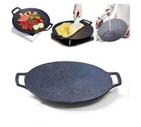 Multi-Function Medical Stone Grill Pan Non-Stick Pan,Grill Pan, Korean BBQ Grill Pan Iron Nonstick Round Grilling Tray BBQ Cast Iron Grill Pan for Outdoor Pork Belly Pancakes (12inch)