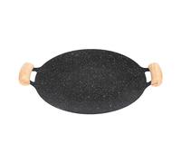 Multi-Function Medical Stone Grill Pan Non-Stick Pan,Outdoor Sizzling Grill Pan with Wooden Handle, Induction Cooker/Open Flame/Charcoal Fire/Gas Stove Multi-Purpose Grill Pan (Diameter 34cm)