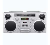 Multi-function Portable CD Tape Player, AM/FM Radio, Retro Cassette Player Boombox, USB/Cassette/Bluetooth/AUX Input, Built-in Speaker, Classic 80S Style for Home, Family & Travel,Silver