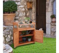 Multi-function Potting Bench Table w/ Storage Cabinet and Galvanized Table Top