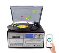 Multi-Function Record Player, 3 Speed BT Vintage Turntable, Records/CD/Tape/BT Speaker/U Disk/SD Card for 7/10/12-inch Vinyl Records + Film Record Frosted Dust Cover for Home Decoration,A