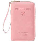 Multi-Function RFID Travel Passport Wallet with Phone Pocket - Ultimate Passport Holder for Women & Men | Holds Phones, Passports, Cash, Cards & Boarding Passes, Pink, Morden