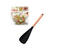 Multi Function Spoon and Spatula 2-in-1 with Wooden Handle, Heat-Resistant BPA-Free Silicone Head Safe for Nonstick Pans, Ergonomic Grip for Stirring, Mixing, Scooping and Serving (Black Big 1PC)
