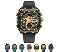 Multi-Function Sport & Casual Digital Watch, Tide Street Sports Design with Three Eyes and Six Needles, Fashion Sports Watches Anti-Vibration and Anti-Drop, 50m Waterproof LED Night Light Display(Gold