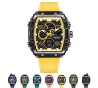 Multi-Function Sport & Casual Digital Watch, Tide Street Sports Design with Three Eyes and Six Needles, Fashion Sports Watches Anti-Vibration and Anti-Drop, 50m Waterproof LED Night Light Display(Yell