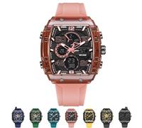 Multi-Function Sport & Casual Digital Watch, Tide Street Sports Design with Three Eyes and Six Needles, Fashion Sports Watches Anti-Vibration and Anti-Drop, 50m Waterproof LED Night Light Display(Red)
