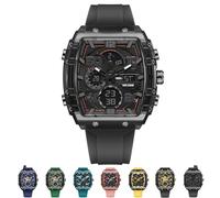 Multi-Function Sport & Casual Digital Watch, Tide Street Sports Design with Three Eyes and Six Needles, Fashion Sports Watches Anti-Vibration and Anti-Drop, 50m Waterproof LED Night Light Display(Blac