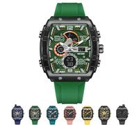 Multi-Function Sport & Casual Digital Watch, Tide Street Sports Design with Three Eyes and Six Needles, Fashion Sports Watches Anti-Vibration and Anti-Drop, 50m Waterproof LED Night Light Display(Gree