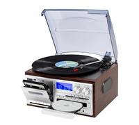 Multi-Function Turntable with Bluetooth, Remote, CD, Cassette, and Speakers for Vinyl Records in Office or Living Room